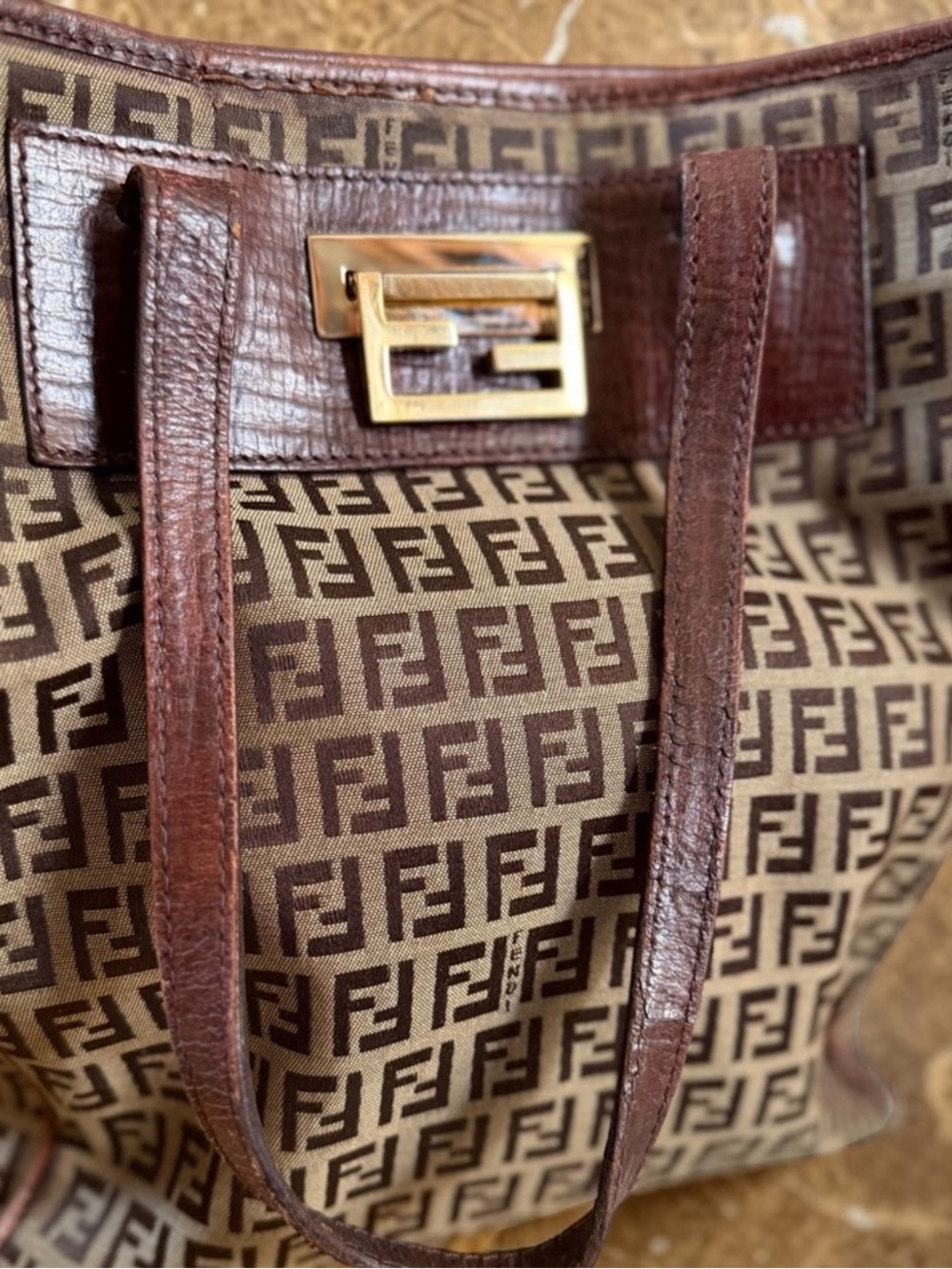 Authentic Fendi Zucca Shoulder Bag Brown FF Monogram COA Included